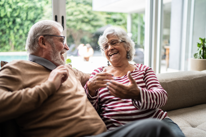 senior man and woman talking